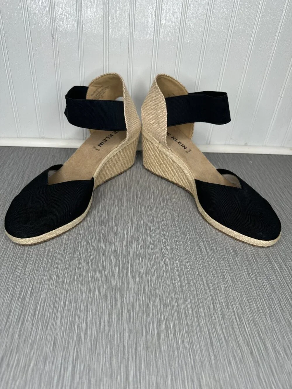 Anne Klein Zoey Flex Black Espadrille Round Toe Slip On Wedges Sz 11
